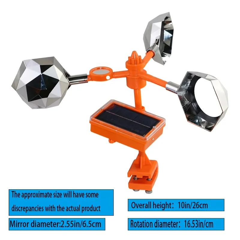 جهاز طارد الطيور العاكس الذي يعمل بالطاقة الشمسية مع صندوق صوت - برتقالي، مثالي للحدائق والمزارع والبساتين