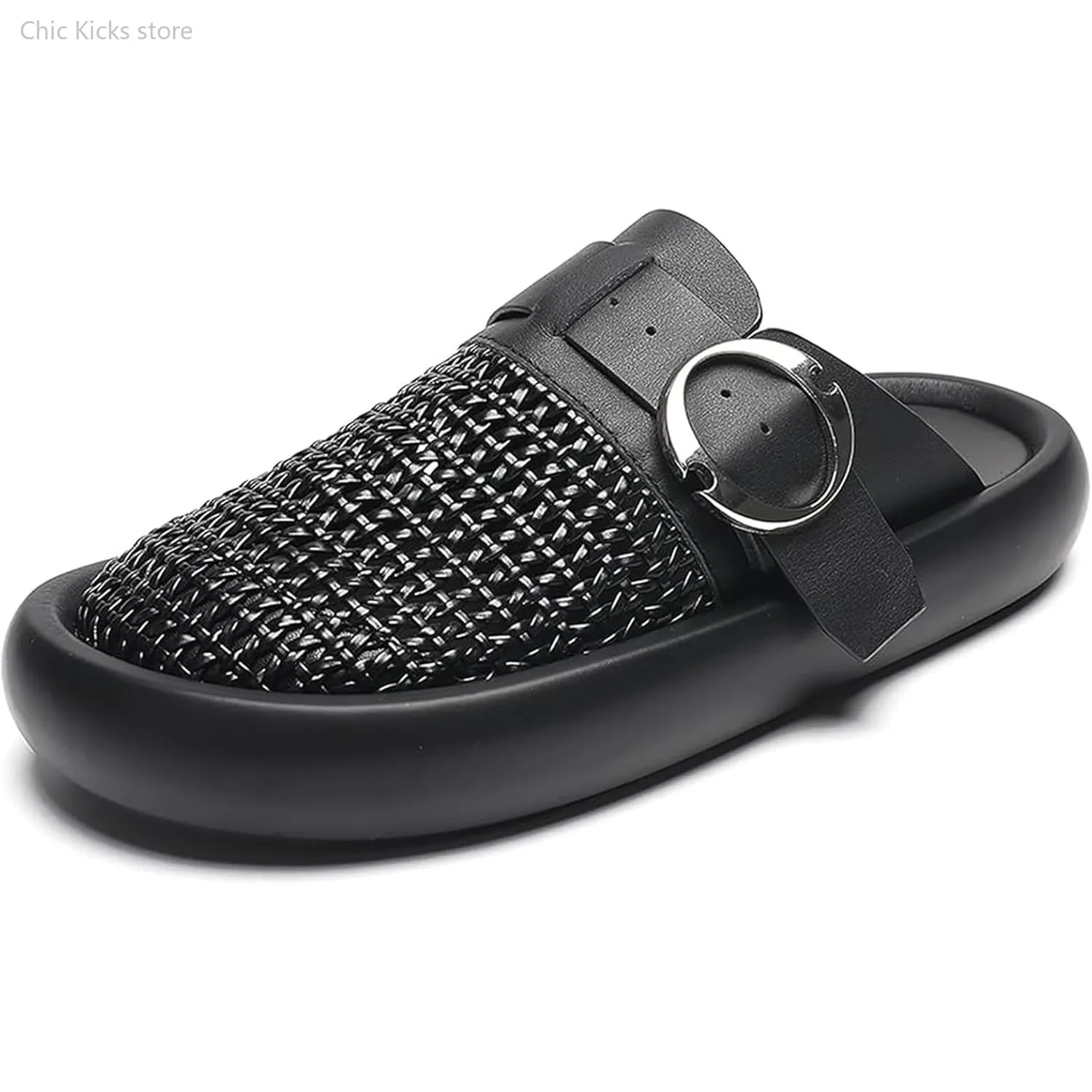 

Men's Platform Sandals Men Weave Sandals Round Toe Design Comfortable Flats Crochet Thick Rubber Sole