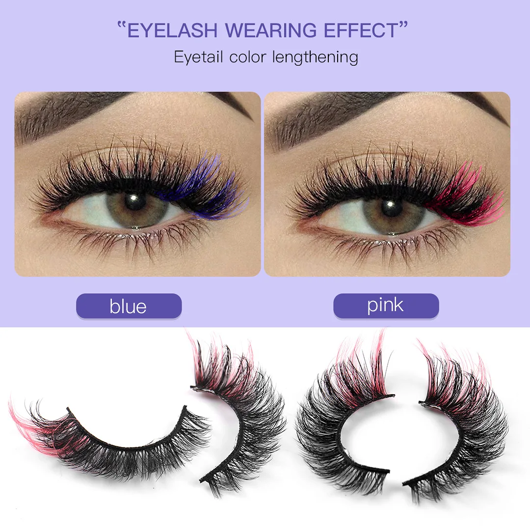 Colored Eyelashes,5 Colors 10 Pair Cat Eye Lashes Wispy 3D Faux Mink Lashes Fluffy Colorful False Eyelashes With Color On End