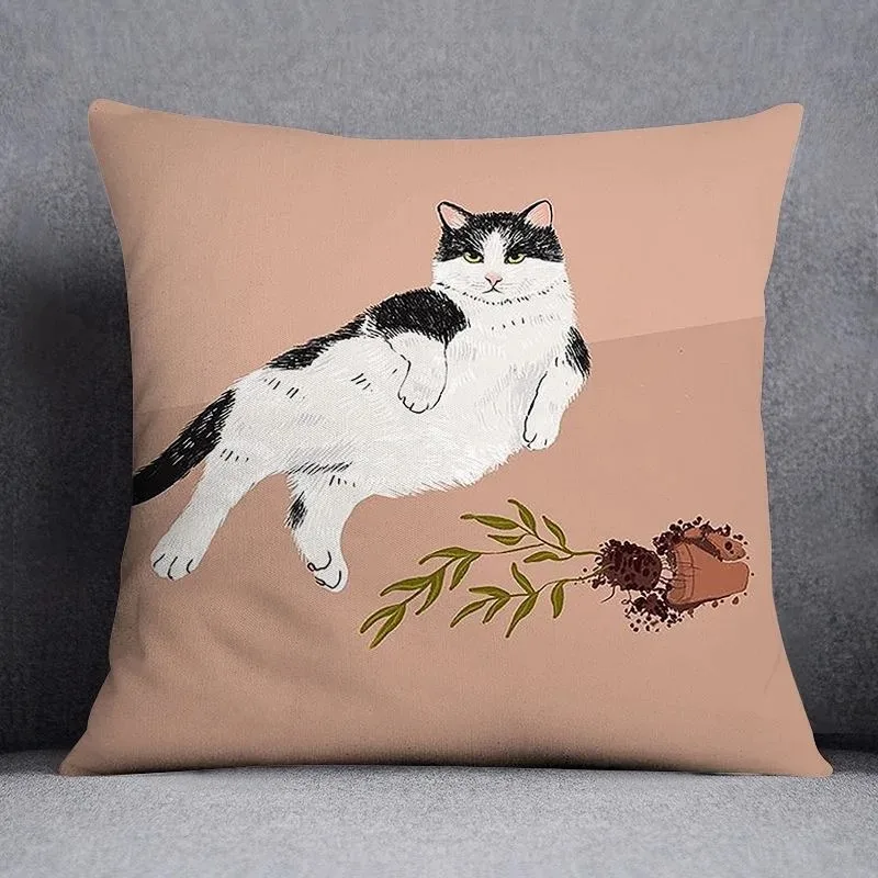 Cute Black Cat Cushion Cover Funny Animal Throw Pillow Case Home Decor Sofa Living Room Bedroom Car Decorative Peach Skin 40x40