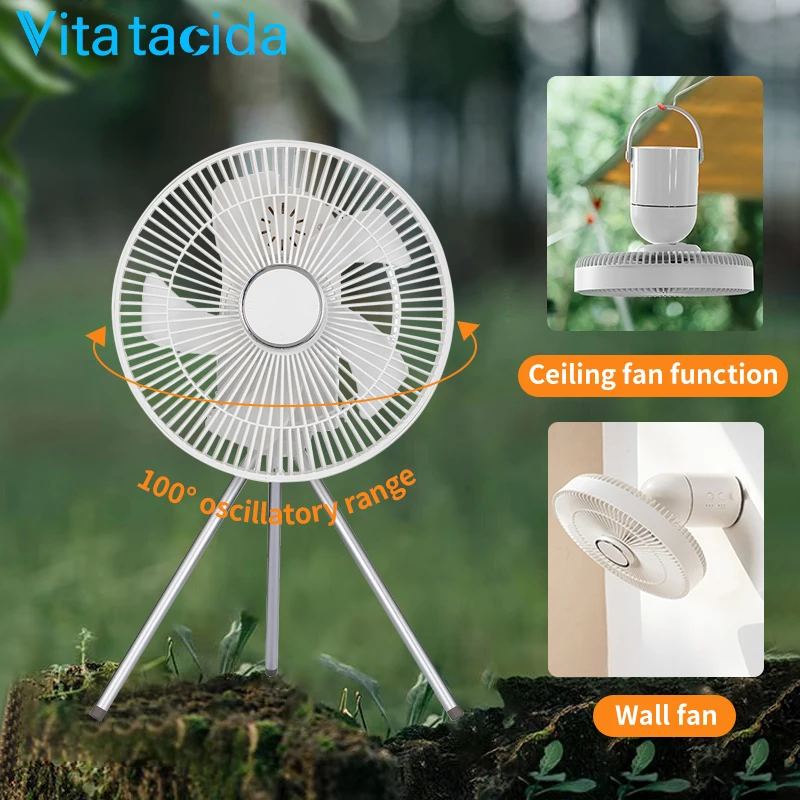 

USB Rechargeable Wall Fan 100° Auto Rotation Desk Electric Portable Fans for Kitchen Portatil Ventilador Camping Wireless Fan