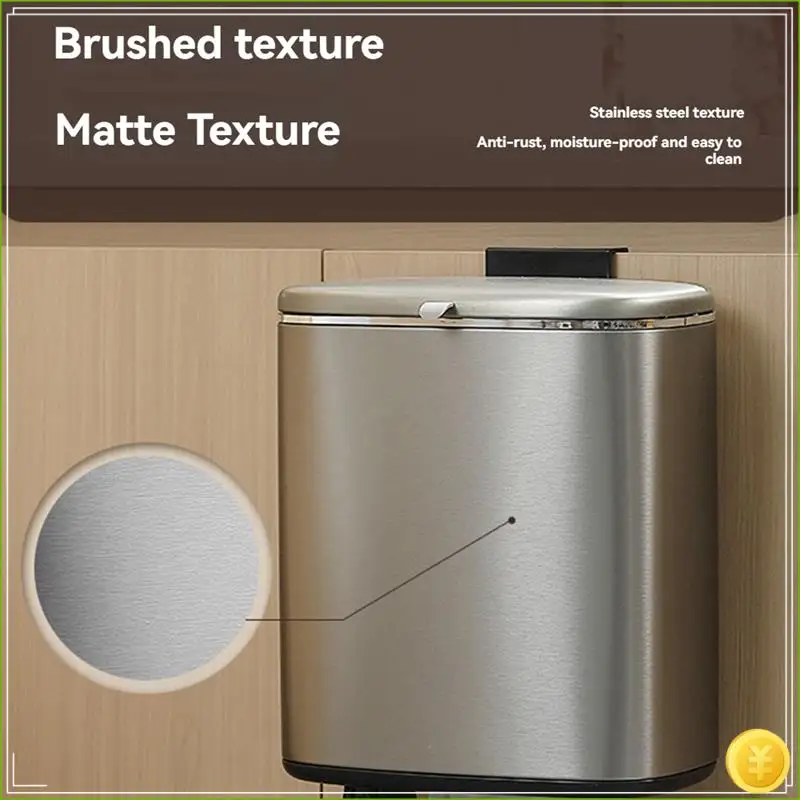 8L Hanging Trash Can For Kitchen Cabinet Door  With Lid Garbage Can  Wall Counter Waste Compost Bin A