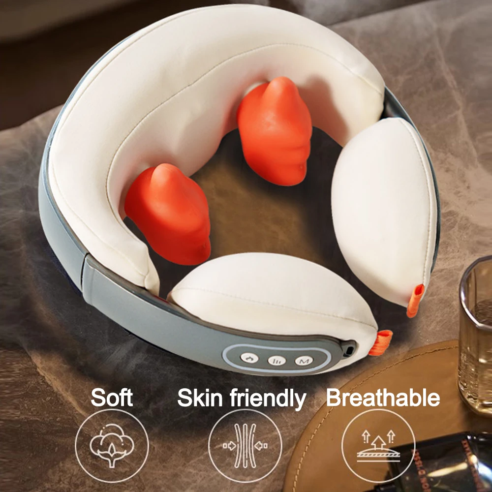 Rechargeable Neck Massager U shaped Pillow Electric Neck Massager Heat Vibrator Kneading shiatsu Massager Cervical ReliefFatigue