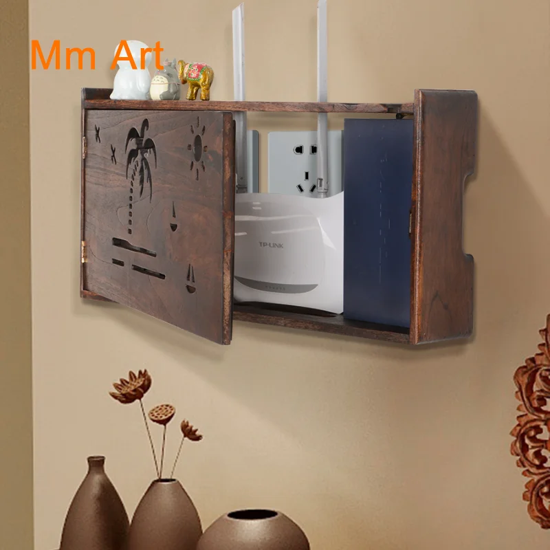 

Solid Wood Wireless Router Storage Box Wall-Mounted Punch-Free WiFi Set-Top Box Storage Rack