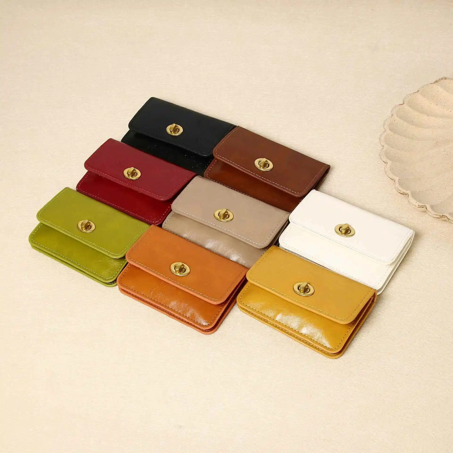 Korean Style Lock Buckle Multi-Layer Pure Color Wallet for Women Simple Design High-End Feeling Card Holder Ladies Purse