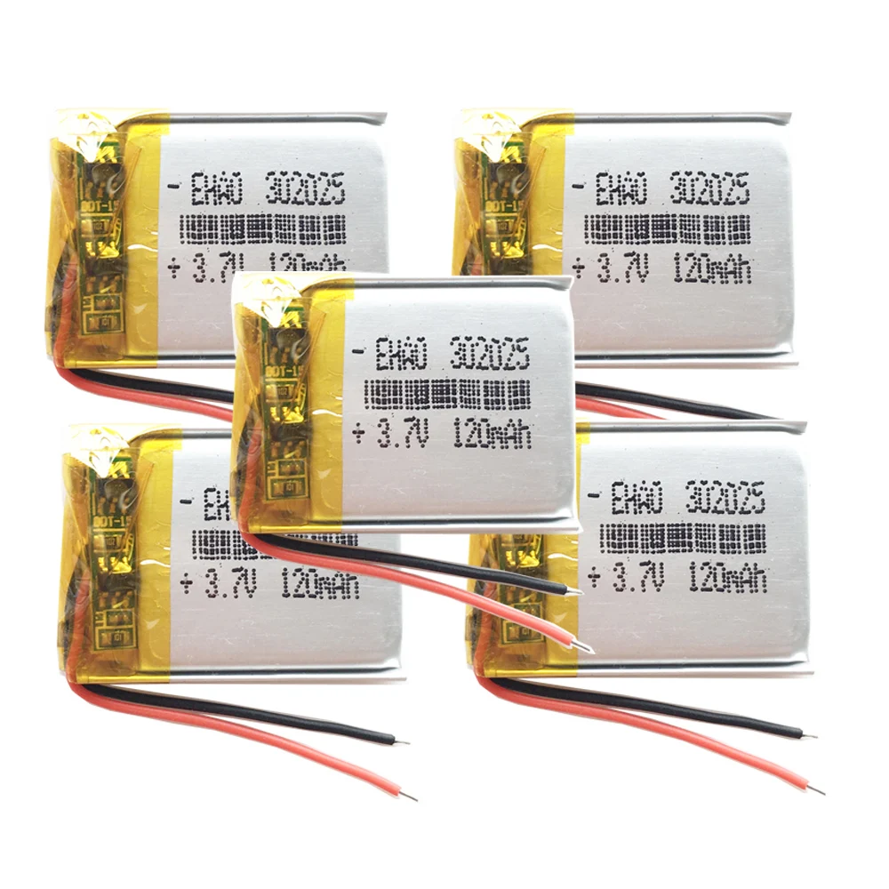 5 pcs 3.7V 120mAh Lithium polymer Lipo Rechargeable Battery 302025 032025 For MP3 GPS Bluetooth speaker bluetooth headset camera