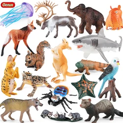 Oenux Zoo Forest Animals Model Wolf Deer Kangaroo Whale Starfish Parrot Action Figures Cake Topper Decoration Kids Education Toy