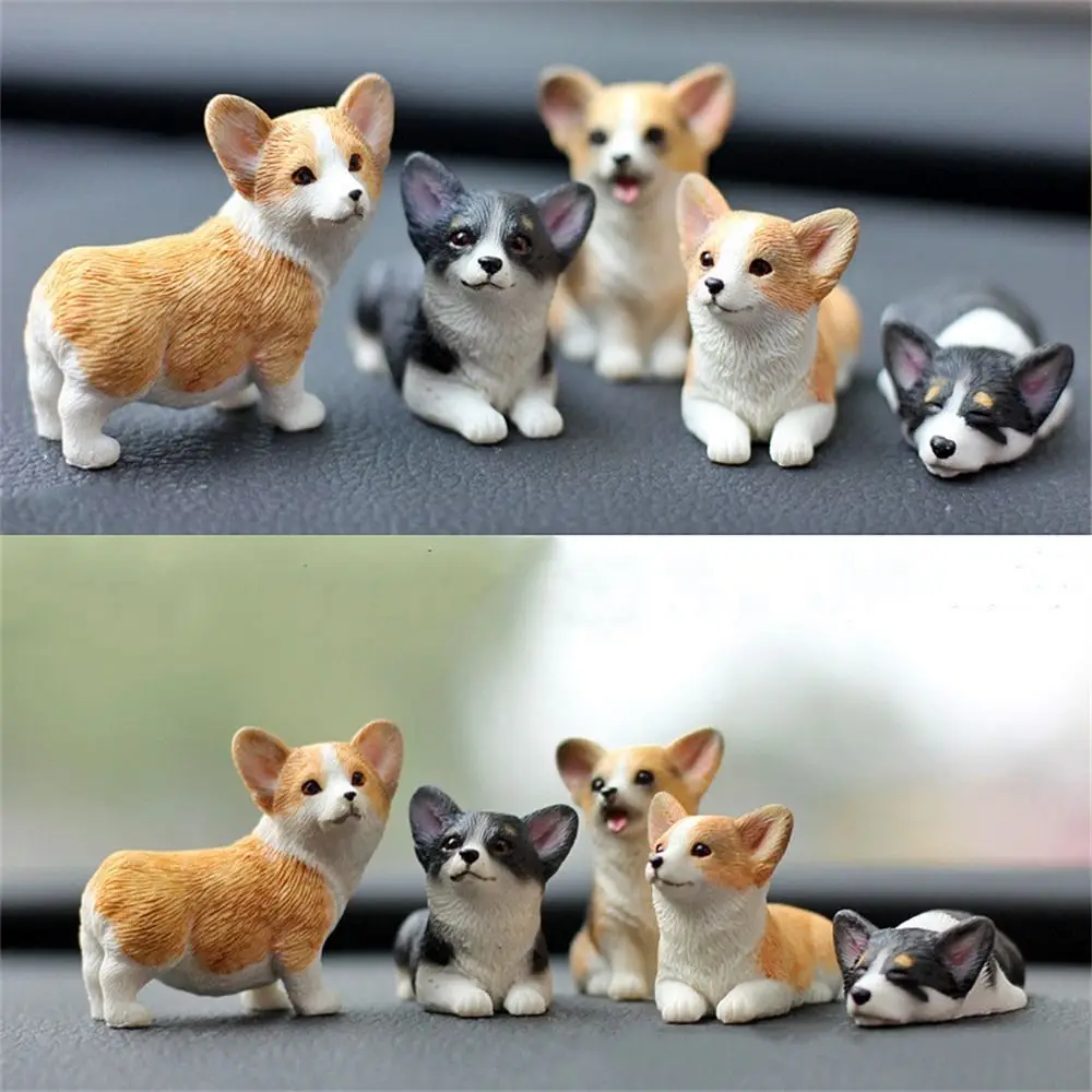 Lovely Corgis Puppy Figure Animal Model Dog Resin Micro Miniatures Car Decoration Mini Simulation Puppy Desktop Home Ornament