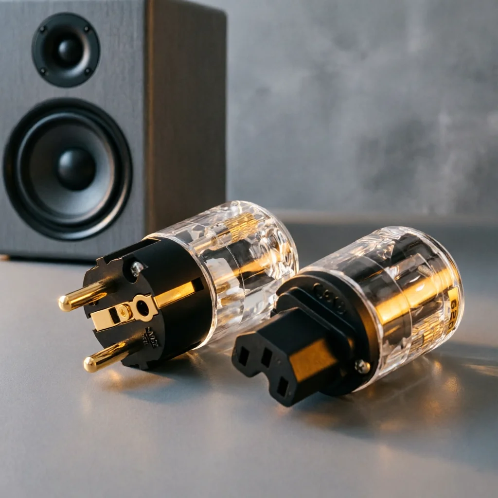 24K Gold Brass Power Cord Connector Pair – P029E EU Schuko Plug + C029 IEC Inlet, Audio Grade DIY, 10-18mm Cable
