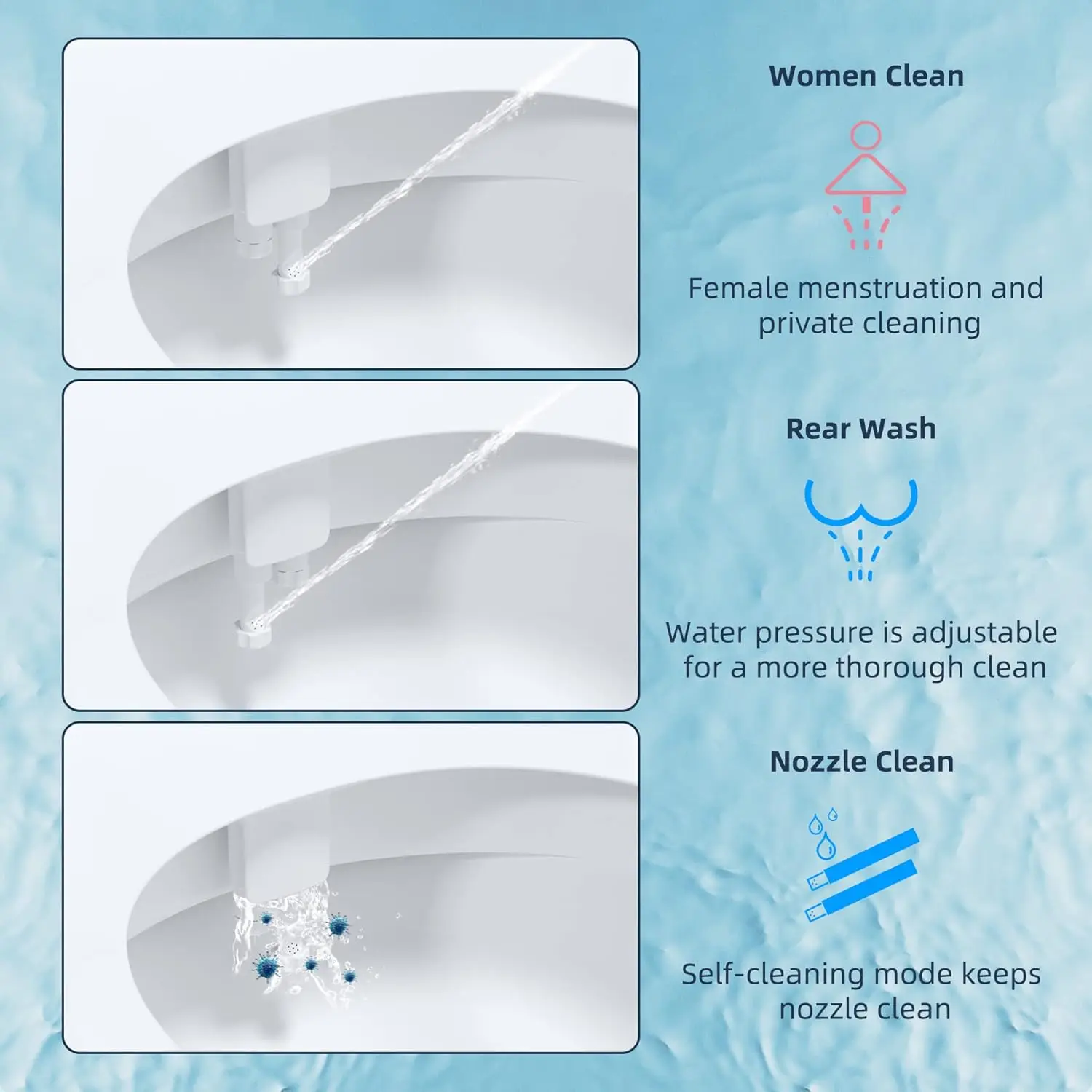 Hibbent Toilet Seat Bidet with Self Cleaning Dual Nozzle, Hot and Cold Water Spray Non-Electric Mechanical Bidet