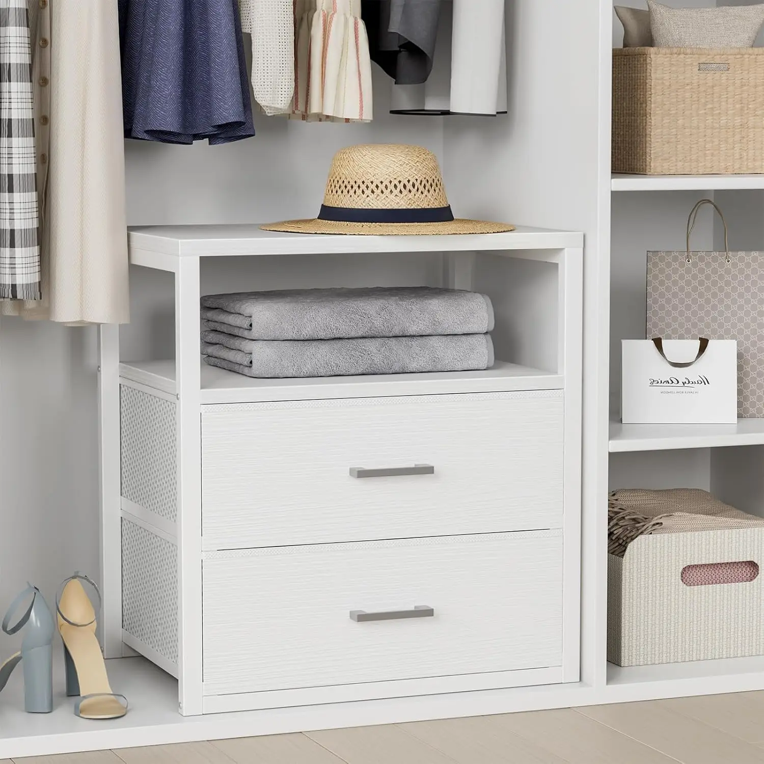White Closet Drawers with Open Shelf for Closet Organizers and Storage Bedroom Dorm Modern Large