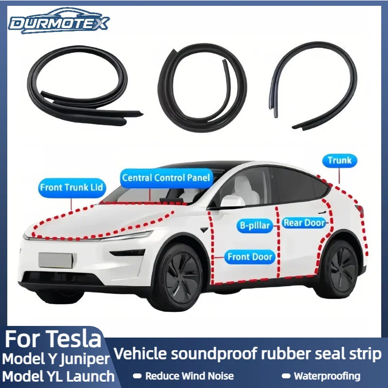 For New Tesla Model YL Launch / Y Juniper 2026-2021 Door Seal Kit Soundproof Rubber Weather Strip Wind Noise Reduction Kit