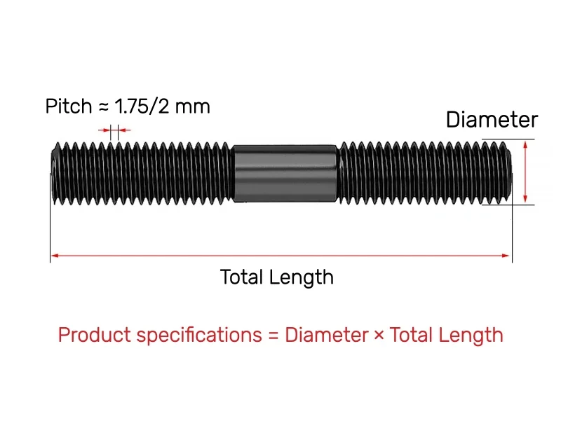 Black Grade 10.9 High Strength Carbon Steel Rod Double Thread Screw Stud Screws M20 M24 M30