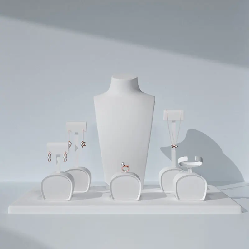 FANXI Newly Resin Earrings Display Stand Microfiber Necklace Display Bust Jewelry Display Props Set for Shop Cabinet