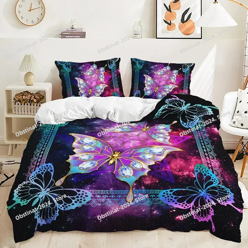 

Purple Butterfly Rose Bedding Sets Fashion Duvet Cover Twin Full Queen King Size Soft with Pillowcase for Kids Adult Gift Linen