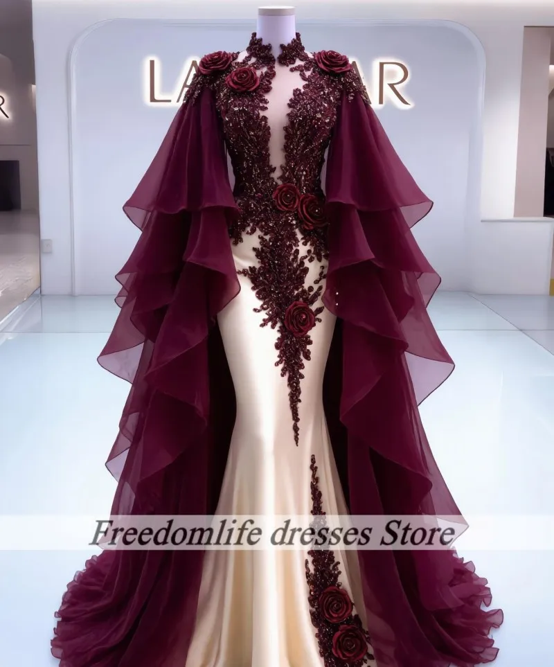 Arabische Dubai Abendkleider für Damen 2026 Ballkleider Handgefertigte Blumen Rüschen Applikationen Luxuriöse Party-Outfits Maßanfertigung