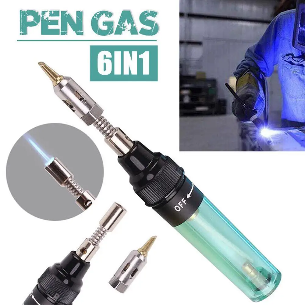 1300 Celsius Butane 6 IN 1 Portable Gas Soldering Iron Gas Blow Torch Gun Wireless Heating Tool Blow Pen Torch Welding Tools