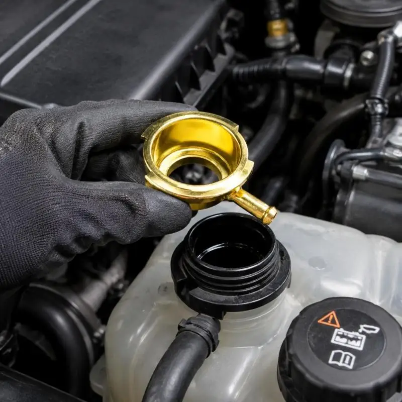 D5BE Radiator Filler Neck Replacement Component, Round Opening with Side Outlet Tube for Vehicle Cooling System Maintenance