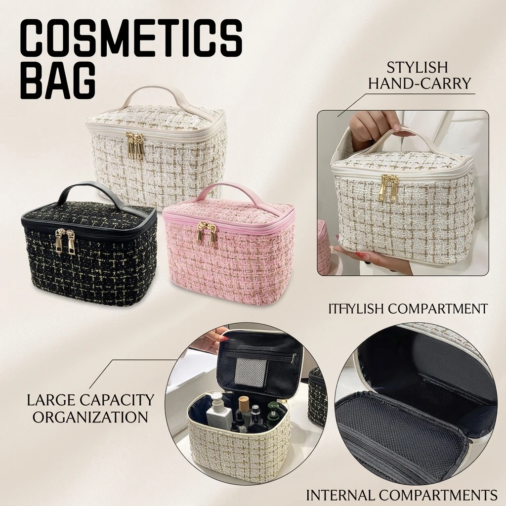 New Women's Bag Knitted Style Makeup Bag Portable Portable Portable Makeup Bag Fashionable Large Storage Bag