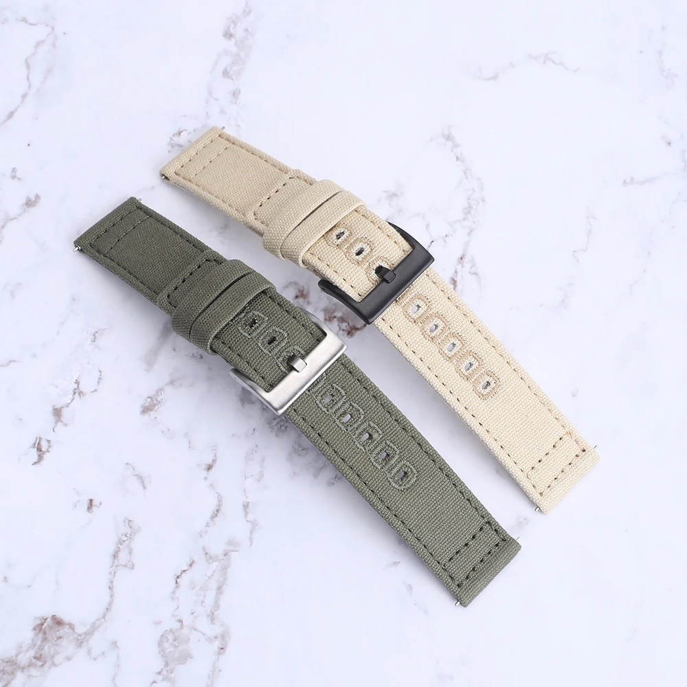 Quick Release Canvas Watch Straps Nylon Band 18mm 19mm 20mm 22mm Brushed Buckle Watchbands Suitable For Smartwatch Aaccessories