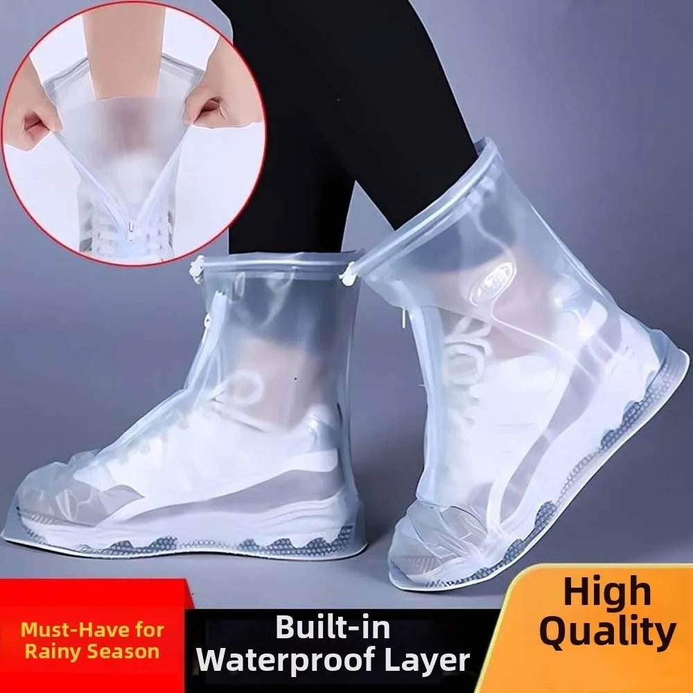 1 Pair Thickened Rain Shoe Covers Mid-calf Anti-slip Waterproof Boot Cover Wear-resistant Clear-view PVC Overshoes Kids