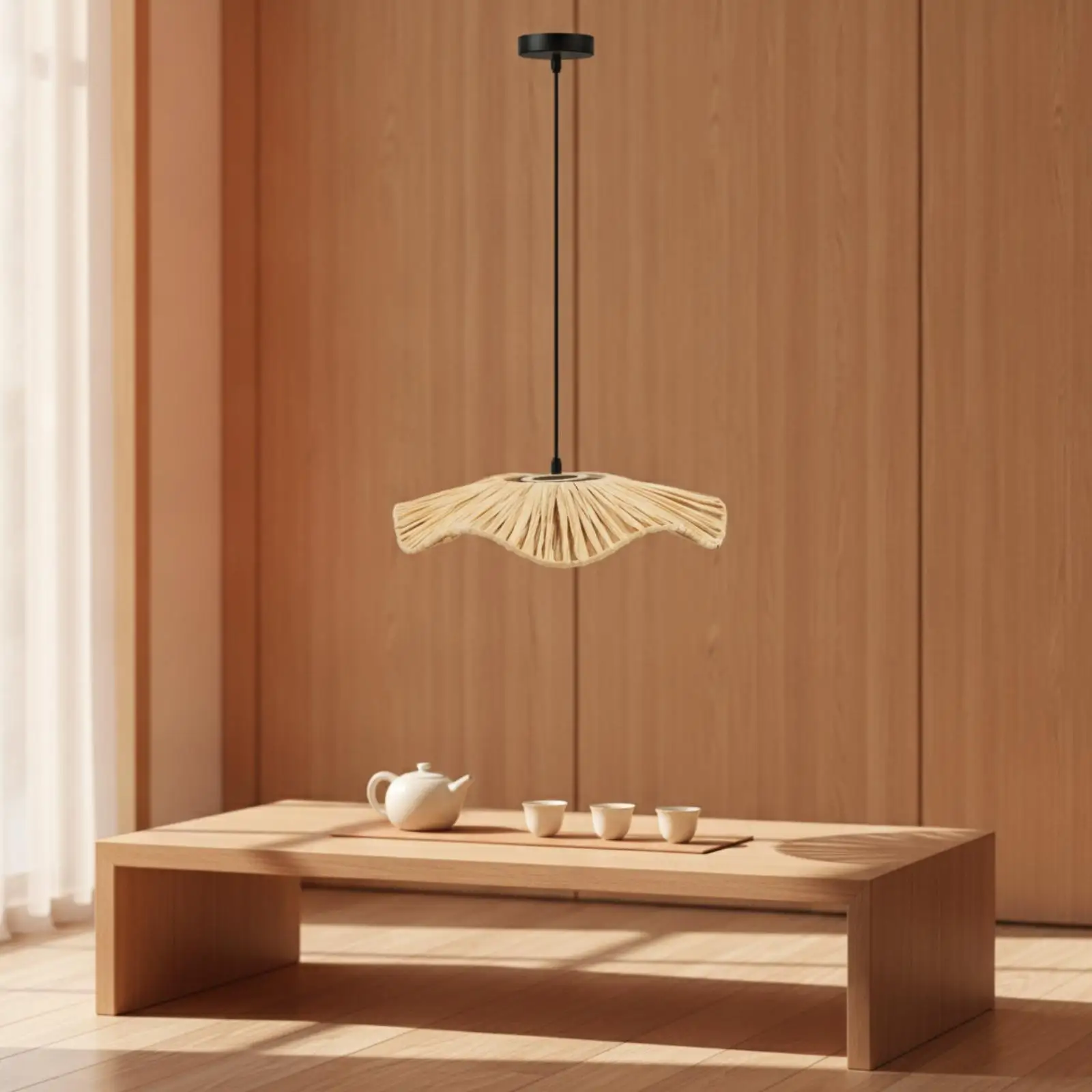 Paper Woven Lampshade for Pendant Ceiling Light Dish Shaped Handmade Lamp Cover for Dining Area Relaxed Natural Decor