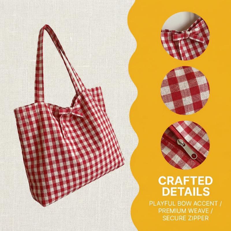  Korean Retro Trendy Plaid Shoulder Bag Versatile Simple Commuting Underarm Bag Large Capacity Shopping Bag Student Handbags 