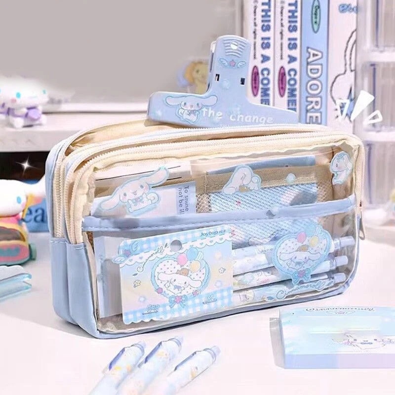 Cartoon Sanrio Pochacco Kuromi Pencil Case Transparent Storage Bag Three-layer Stationery Bag Pencil Case Study Cartoon Gift