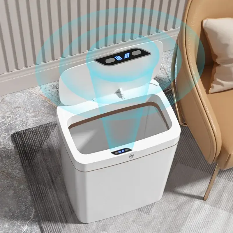 Touch-free smart open-lid trash can, automatic packaging smart trash can, bathroom crack garbage storage can