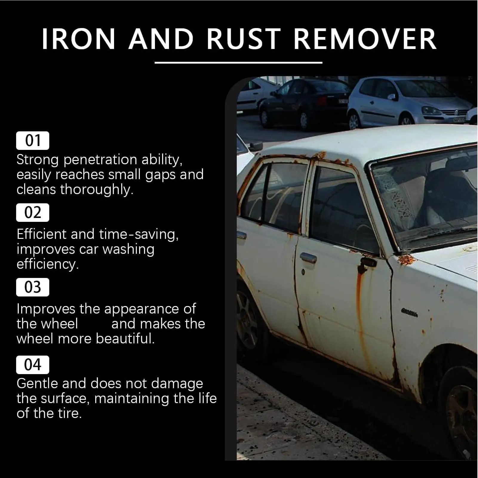 120ml Iron Eraser Rust Remover Spray, Wheel Paint Safe Iron Particle Cleaner, Removes Brake Dust Metal Contaminants for Cars