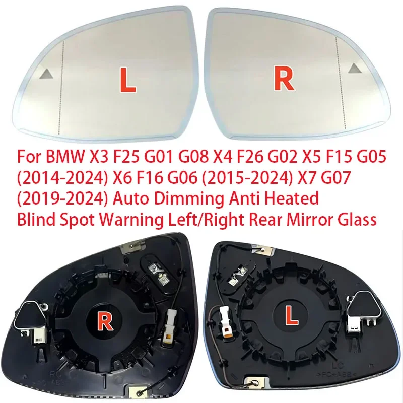 For BMW X3 G08 F25 G01 X4 F26 G02 X5 F15 G05 2014-2024 X6 F16 G06 X7 G07 Car Mirror Auto Dimming Heated Blind Spot Warning Glass