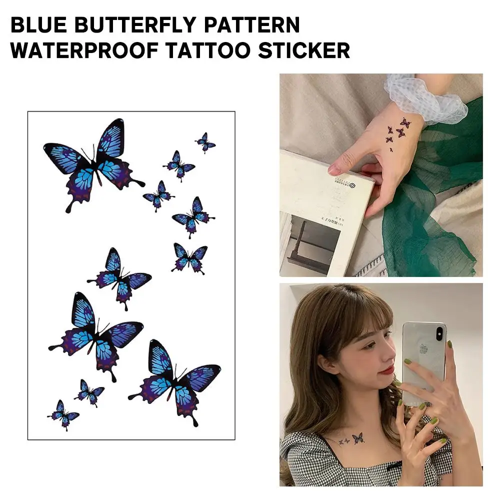 

Sexy 3D Butterfly Temporary Tattoo Stickers Collarbone Printing Blue Paper Butterfly Transfer Waterproof Water Disposable A S7D5