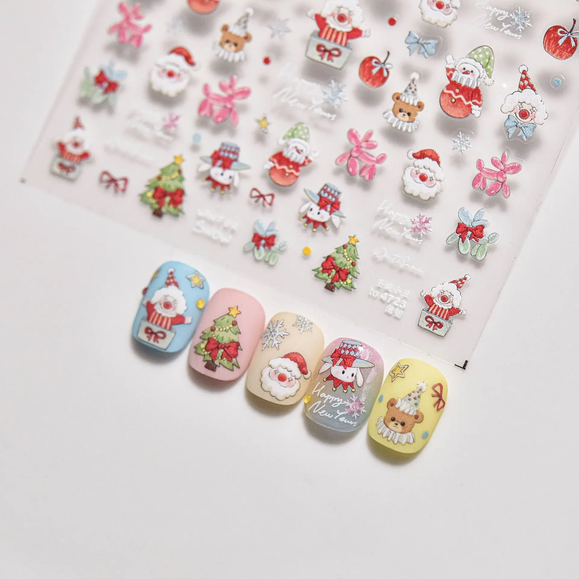 1 stks 5D Crystal Diamond Luxe Nail Art Stickers 3D Kerst Cartoon Sneeuwvlok Kerstman Nageldecoratie Levert Decals DIY