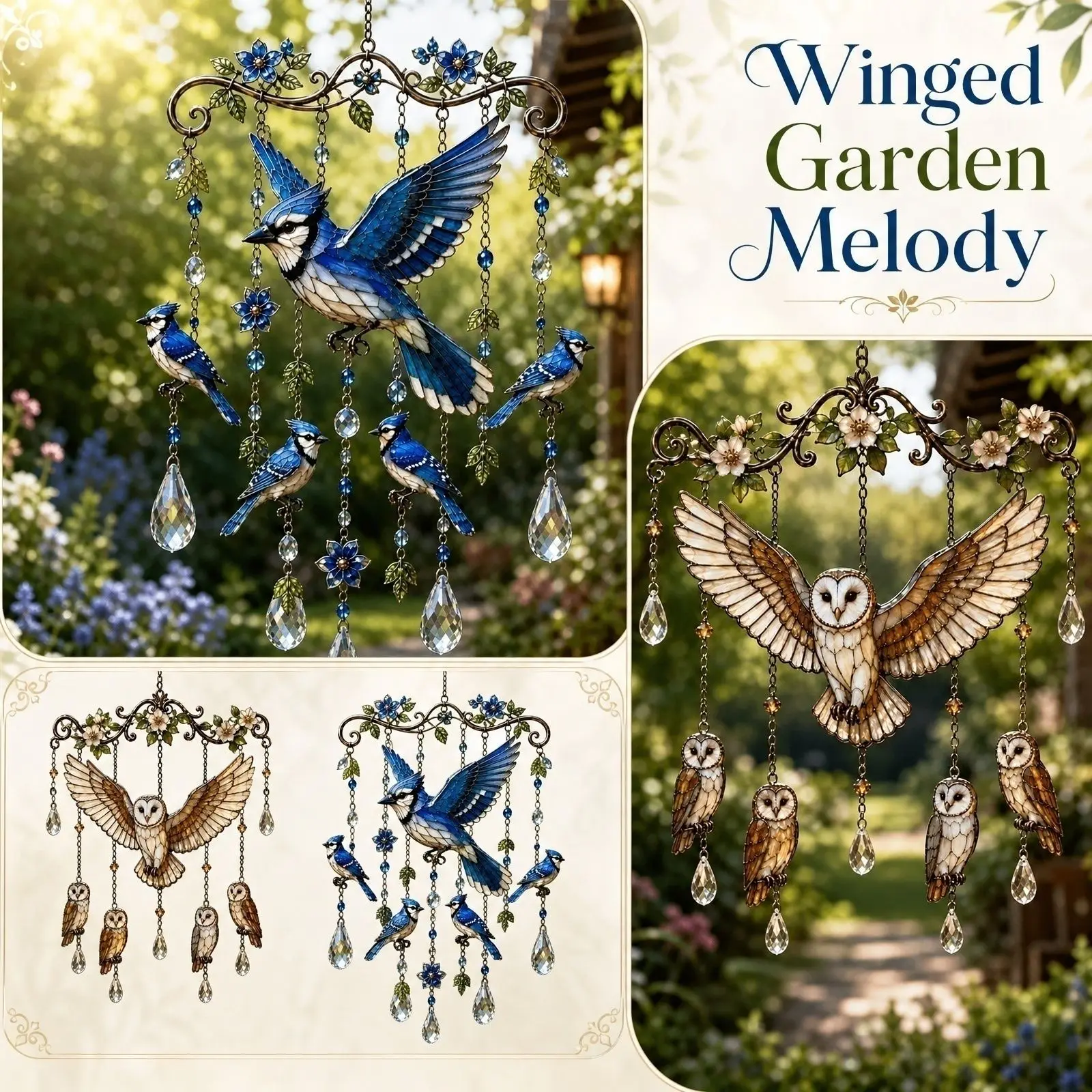 Creative Owl Wind Chime Pendant Home Porch Hanging Windchime Elegant Wind Chimes for Outdoor Garden Patio Decorations