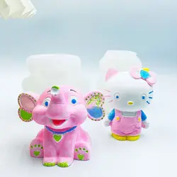 Sanrio Resin DIY Hello Kitty Elephant Silicone Mold Cartoon Animal Set Resin Elephant Cat Ornaments Candle Plaster Silicone Mold