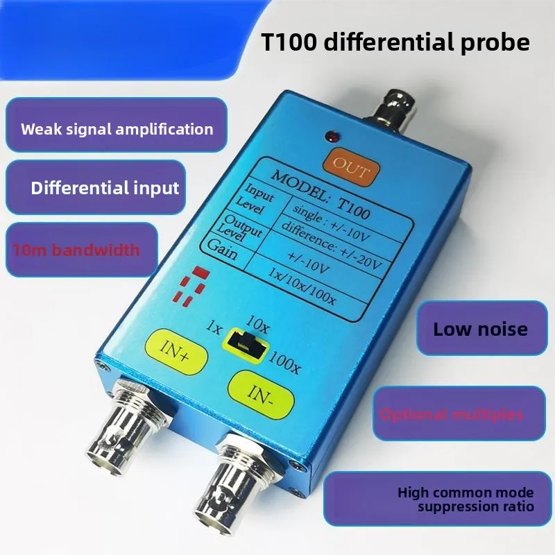 Intelligent T100 Oscilloscope Differential Probe Signal Amplifier Low noise