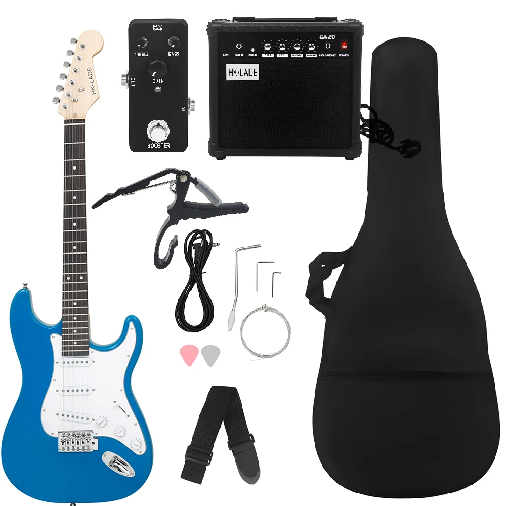 HK-LADE 6 String 39 Inch Blue Electric Guitar 22Frets Campus Student Rock Band Trendy Play Electric Guitar Pairing Beginner Set