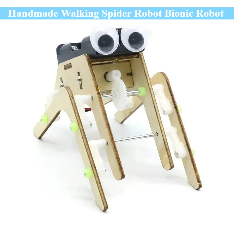 Handmade Walking Spider Robot Bionic Robot DIY Assemble Model Science Technology Education Experiment Kit Wooden Extend DIY