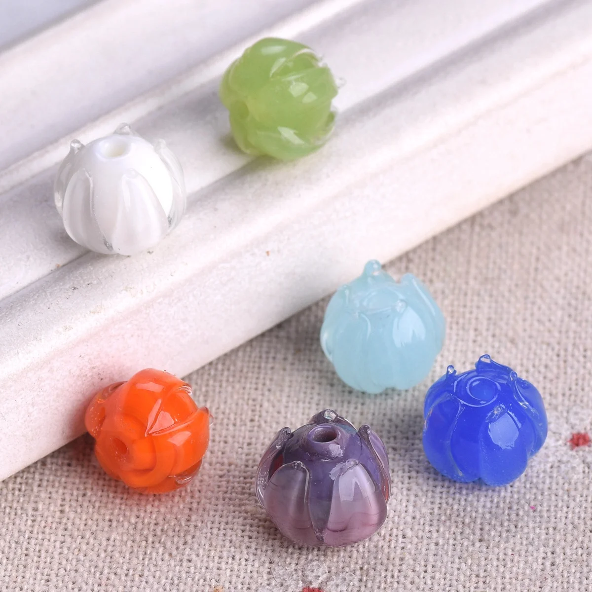 

5pcs 12mm-13mmm Round Flower Bud Shape Handmade Lampwork Glass Loose Beads For DIY Crafts Jewelry Making Findings