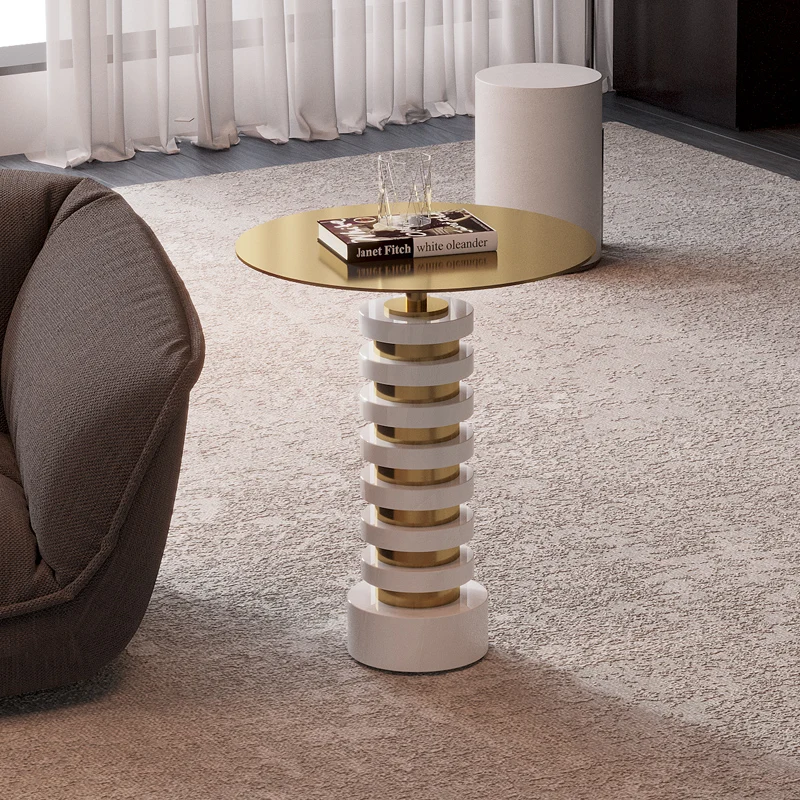 Italian Light Luxury Side Table Modern Simple and Natural Marble Coffee Table Removable Stainless Steel Corner Table