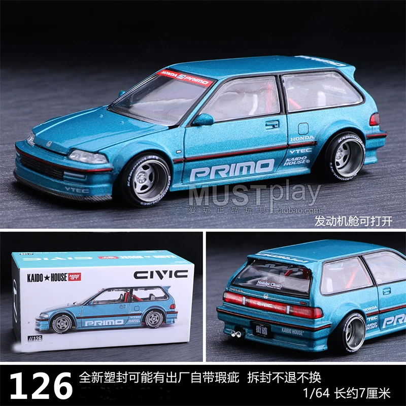 MINIGT 1:64 126 Civic Green Dinosaur 911 GT3 GTR35 750S Series Alloy Die Casting Model Collect Ornaments