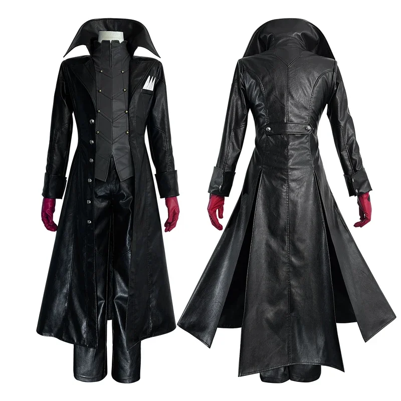 P5 Game Ren Amameya Cosplay Wig Masking Joker Faux Leather Coat Pants Vest Gloves Daily Wear Cos Convention Rose Net