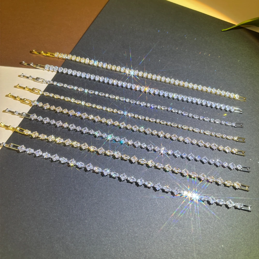 Luxury Women's Bracelet Fashion Shiny Cubic Zirconia Gold Color Tennis Bracelets for Women Girls Wedding Party Jewelry Gifts