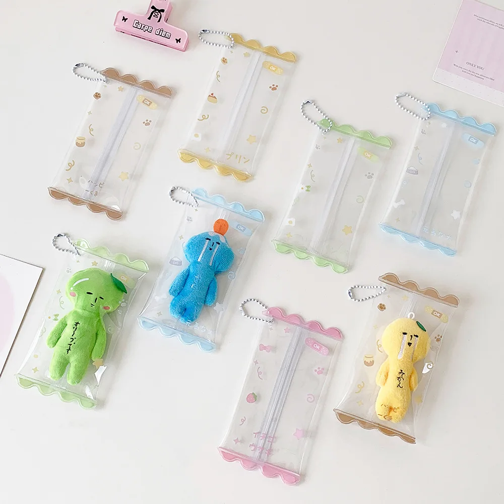 Fashion Simple PVC Transparent Zipper Doll Storage Bag Cute Girl Backpack Pendant Figurine Display Bag Decoration Keychain Gift