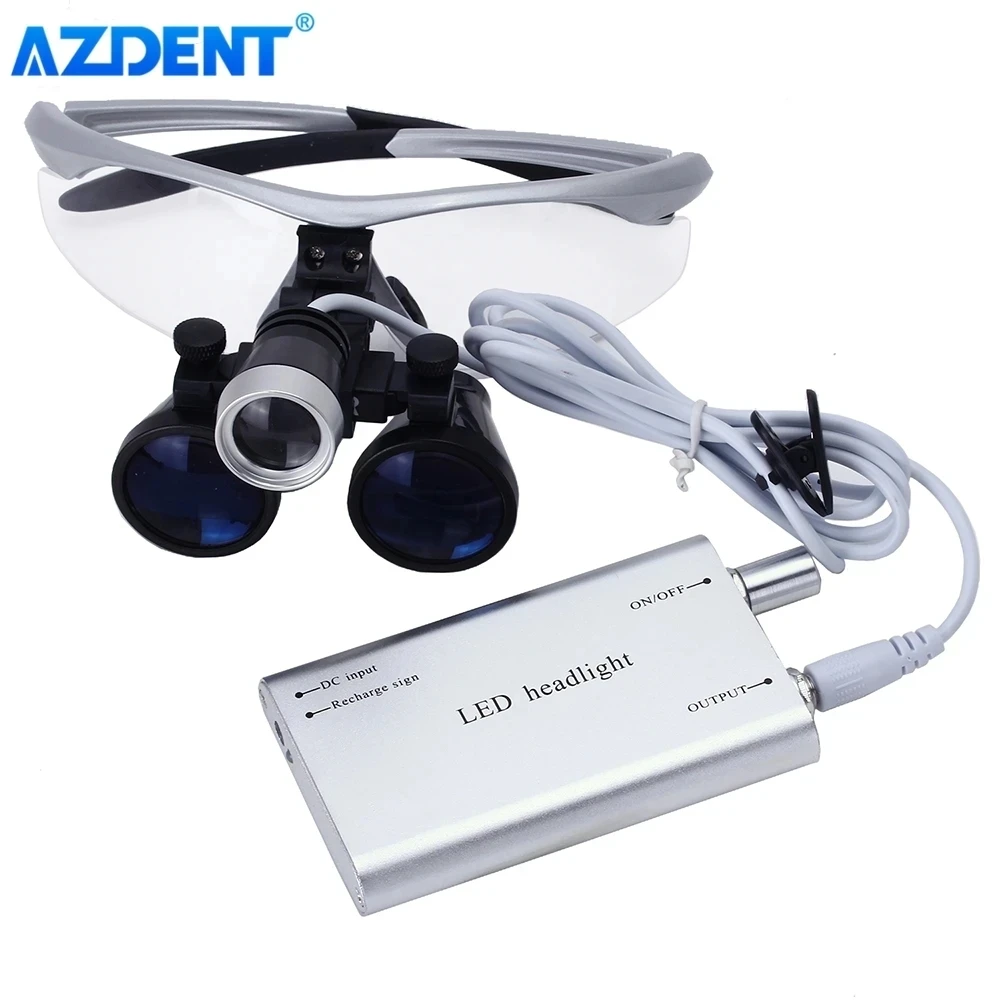 3.5X Magnification Binocular Dental AZDENT Loupe Surgery Surgical Magnifier with Headlight LED Light Medical Operation Lamp