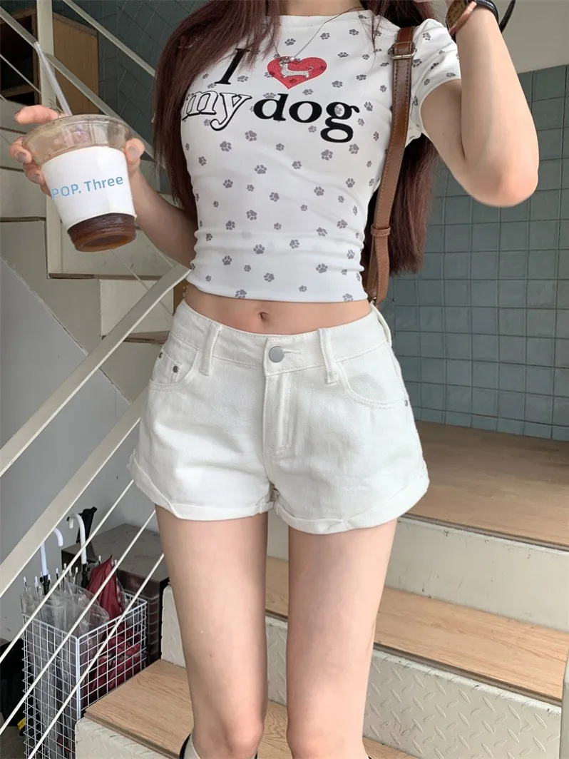 

High Waist White Denim Shorts Women's Summer Versatile Casual Assorted Straight Leg Jeans High Waist Bodycon Short Pants