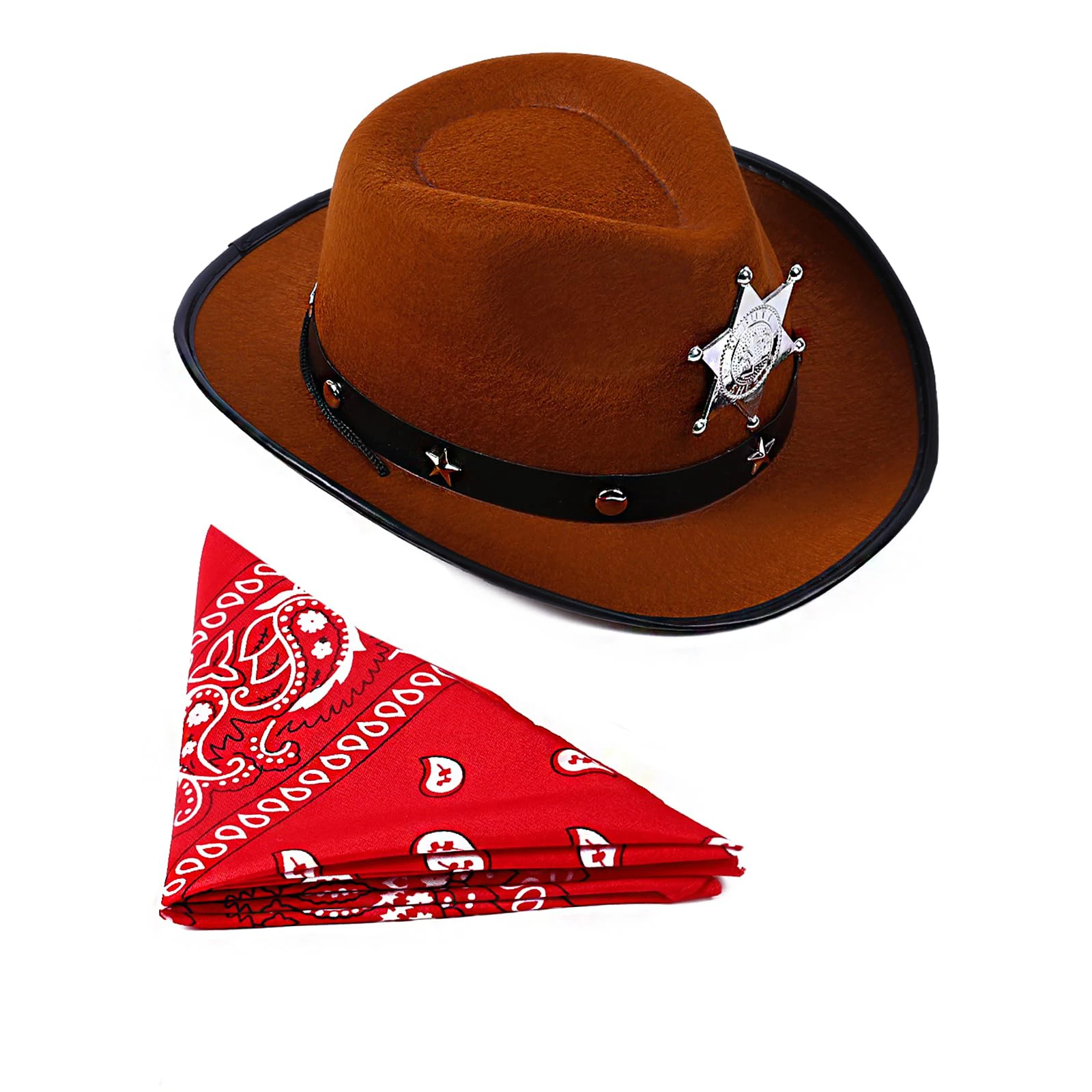 Sombrero de vaca para niños, sombreros de vaquero del oeste para niños pequeños, conjunto de accesorios de vaquera con pañuelo rojo, disfraz de fiesta de Halloween, vestido de 1-3T