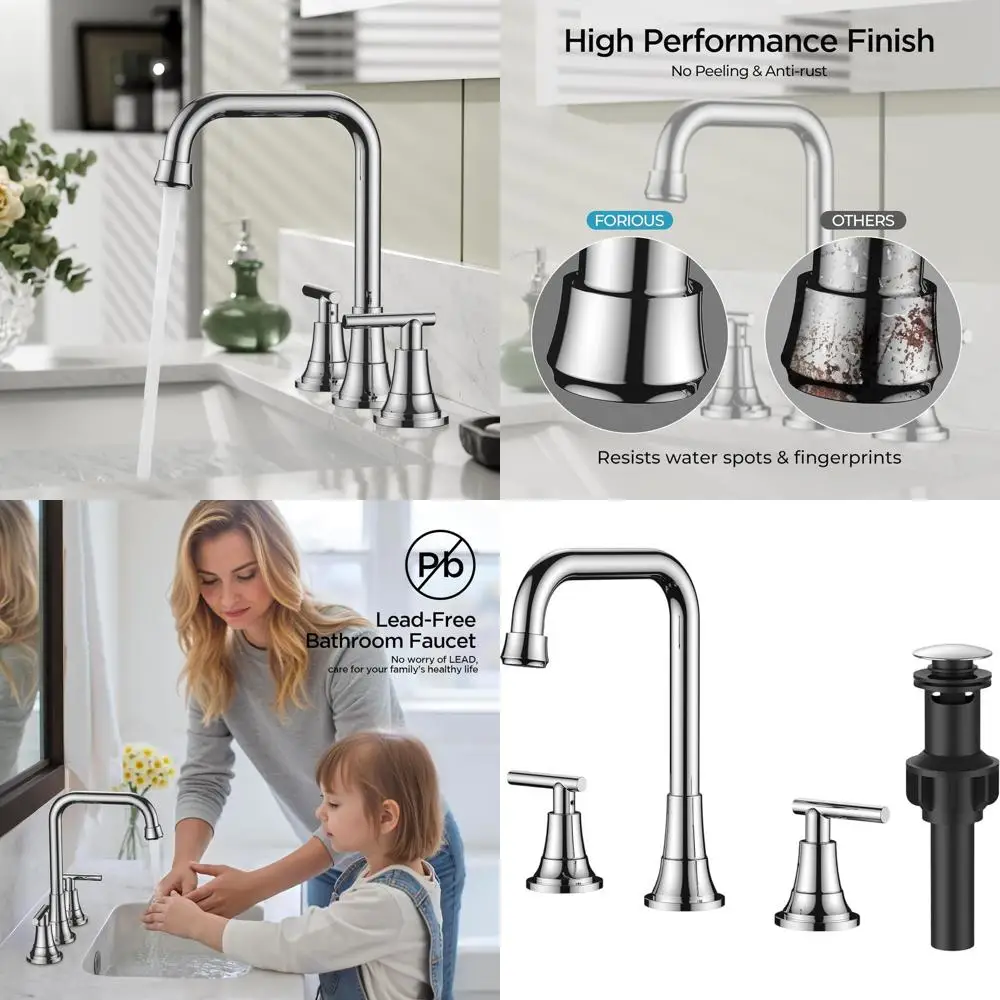 

Polished Chrome 3-Hole Bathroom Sink Faucet with Pop-Up Drain for 8 Vanity, Suitable for RV and Camper Lavatories