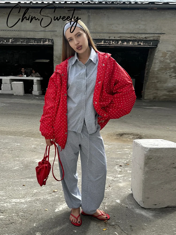 

Повседневная толстовка с капюшоном в горошек, женское пальто, элегантное пальто с длинными рукавами и карманами на молнии, женская верхняя одежда 2026, весенняя модная женская уличная одежда, новинка