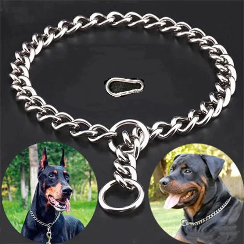 Stainless Steel Dog Collars Necklace Pet Dog Training Choke Cuban Chain Slip Chain Collars Big Dogs Leash Collars Pet Supplies